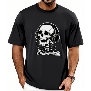 Men's Headphone Skull DJ Music Graphic Retro Streetwear Casual Cotton T-Shirt