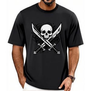 Men's Double Sword Skull Gothic Graphic Crew Neck Short Sleeve Casual Streetwear T-Shirt