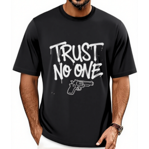 Men's Trust No One Pistol Graffiti Slogan Print Punk Streetwear Casual Crew Neck T-Shirt