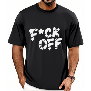 Men's F*ck Off Cracked Letter Slogan Print Edgy Streetwear Casual Crew Neck Cotton T-Shirt