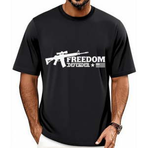 Men's Freedom Rifle American Flag Print Patriotic Crew Neck T-Shirt For Daily Wear
