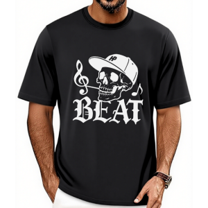 Men's Music Note Skull Beat Graphic Vintage Streetwear Short Sleeve Casual Tee